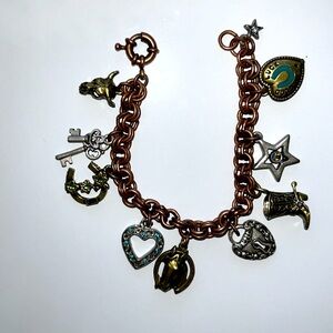 Designer Sweet Romance Equestrian Theme 10 Charm Brass Copper Nickel Bracelet